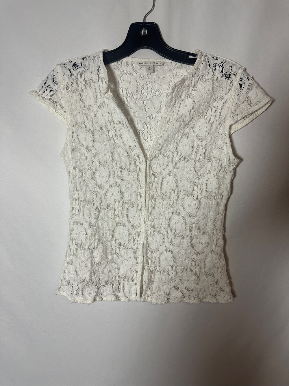 Banana Republic White Lace Cap-Sleeve Blouse